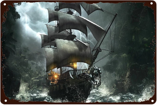 Ship Funny Antique Sailing Stormy Aluminum Sign — product artwork