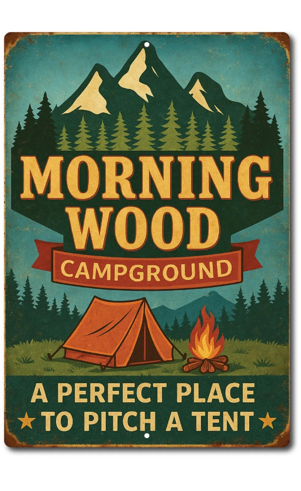Camping Rustic Distressed Vertical Door Mounted Aluminum Sign — product artwork