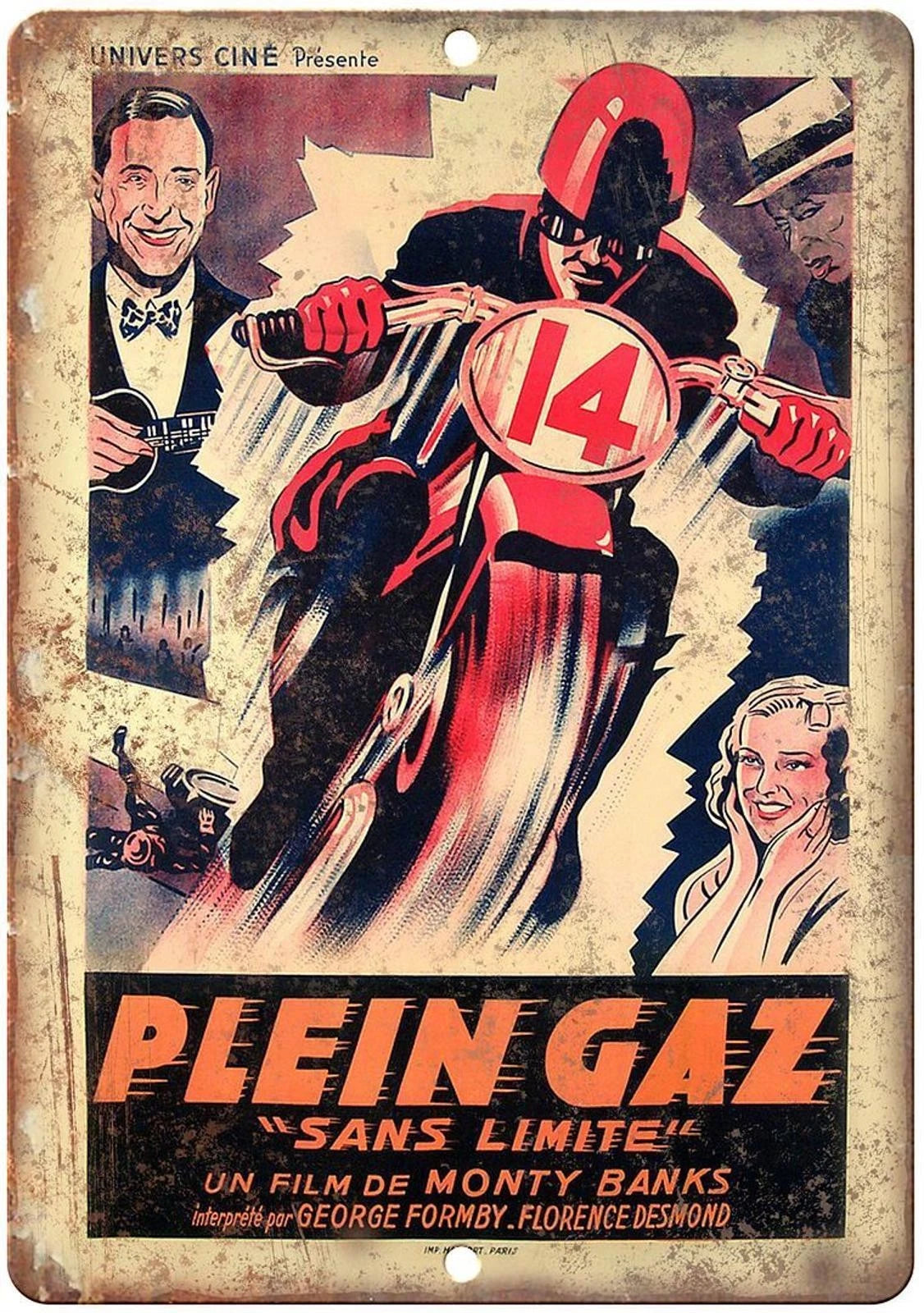 Motorcycle Plein Gaz Sans Limite Ad Reproduction Aluminum Sign — product artwork