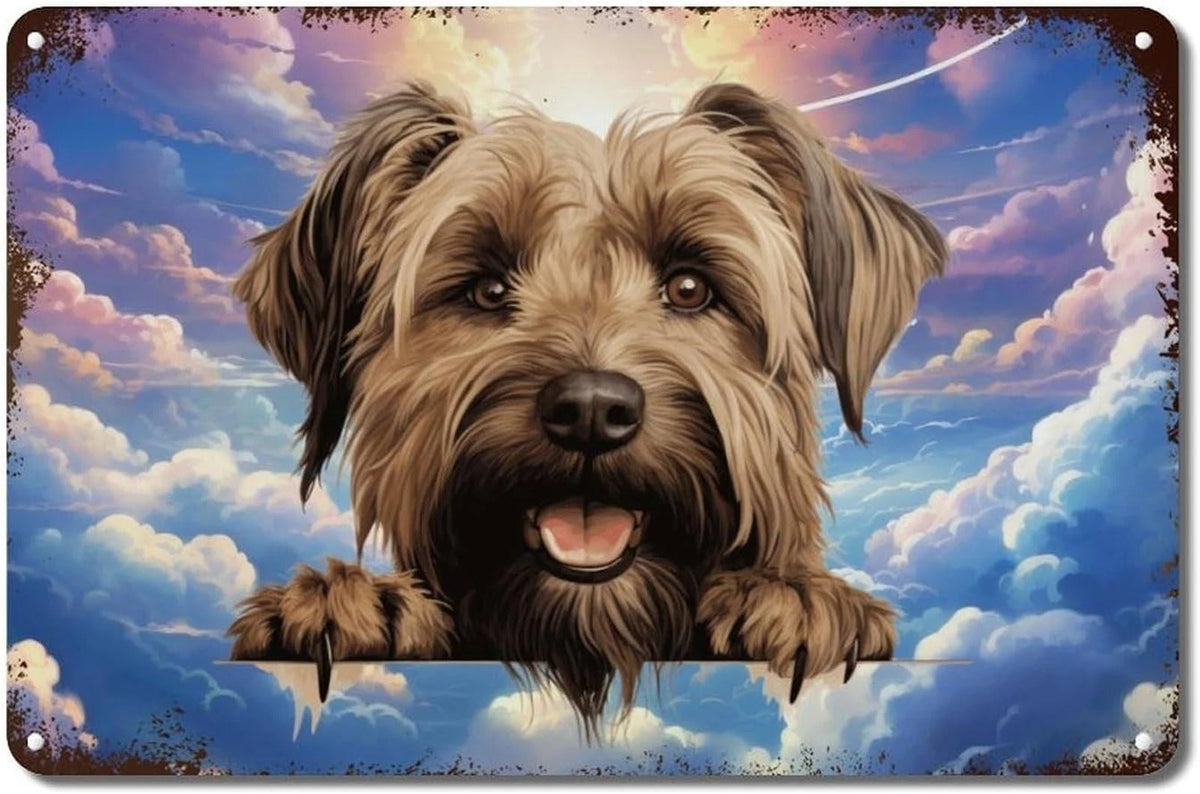 Tin Briard Cute Peeking Dog Puppy Aluminum Sign — product artwork