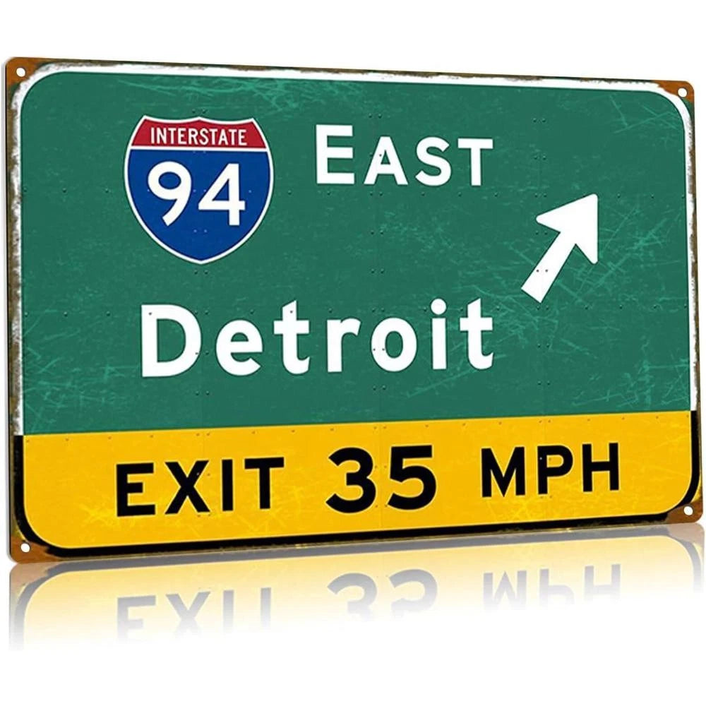 Vintage X12 Vintage Interstate East Detroit Exit Aluminum Sign — product artwork