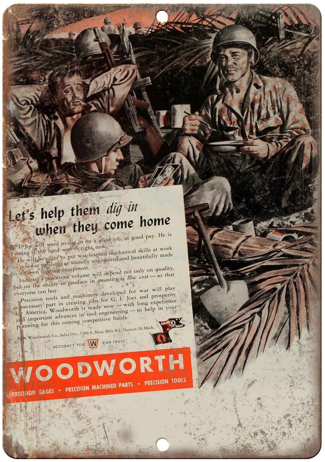 Vintage Woodworth Machined Tools Reproduction Aluminum Sign — product artwork