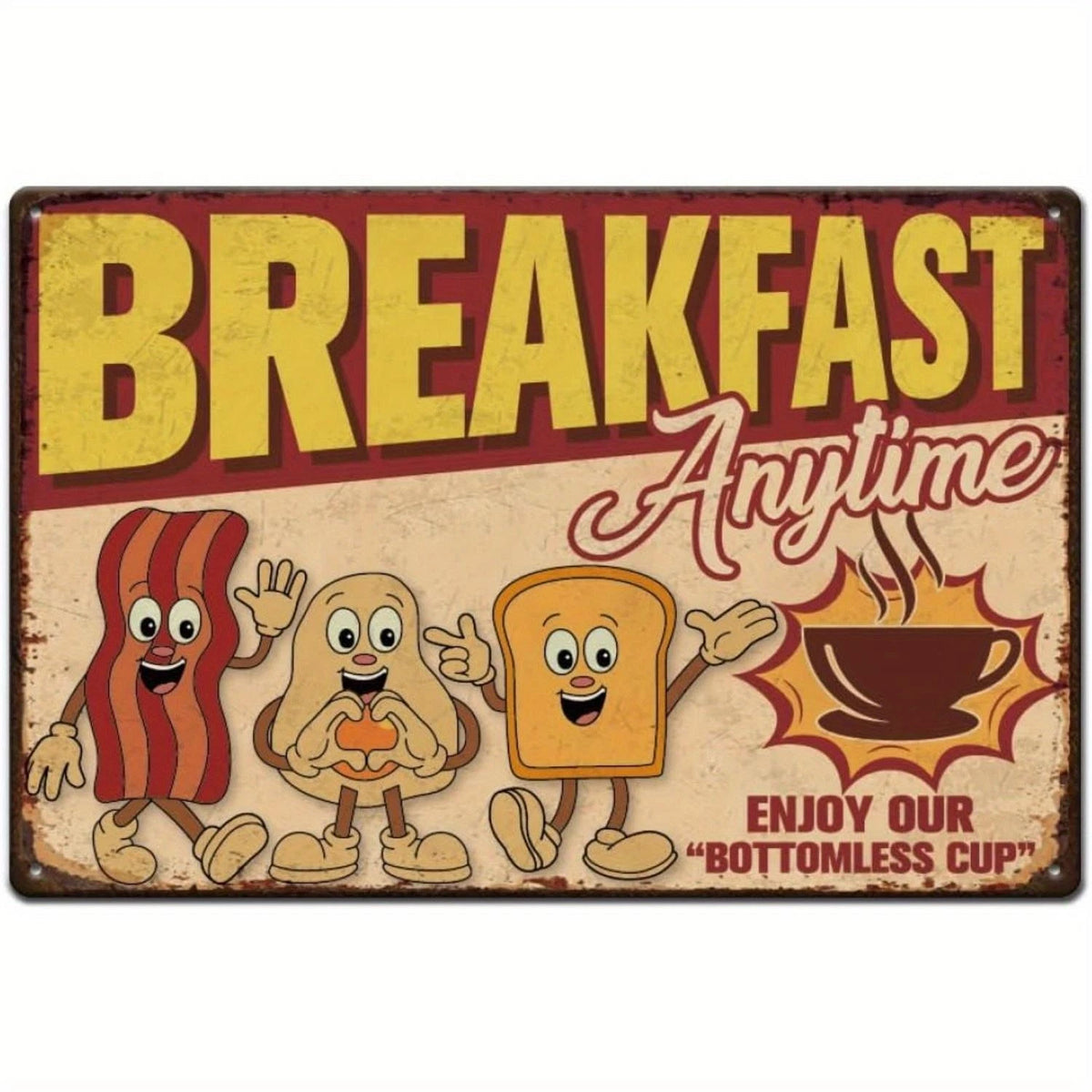 Breakfast Anytime Bottomless Cup Diner Aluminum Sign — product artwork