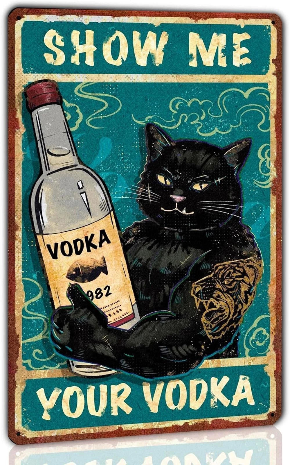 Vintage Cat Funny Black Cat Aluminum Sign — product artwork