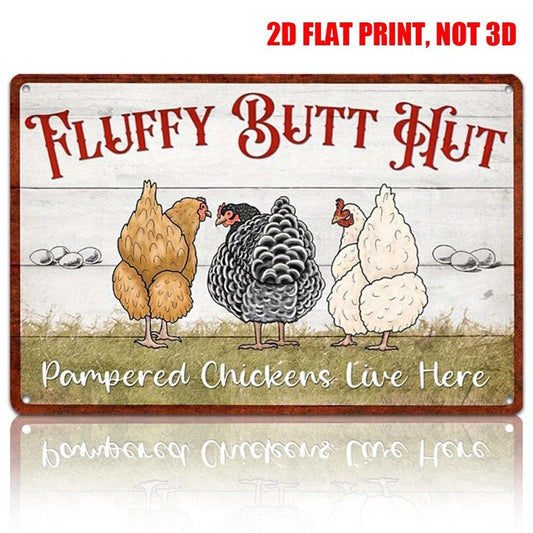 Chicken Coop Funny Fluffy Butt Hut Farmhouse Aluminum Sign — product artwork