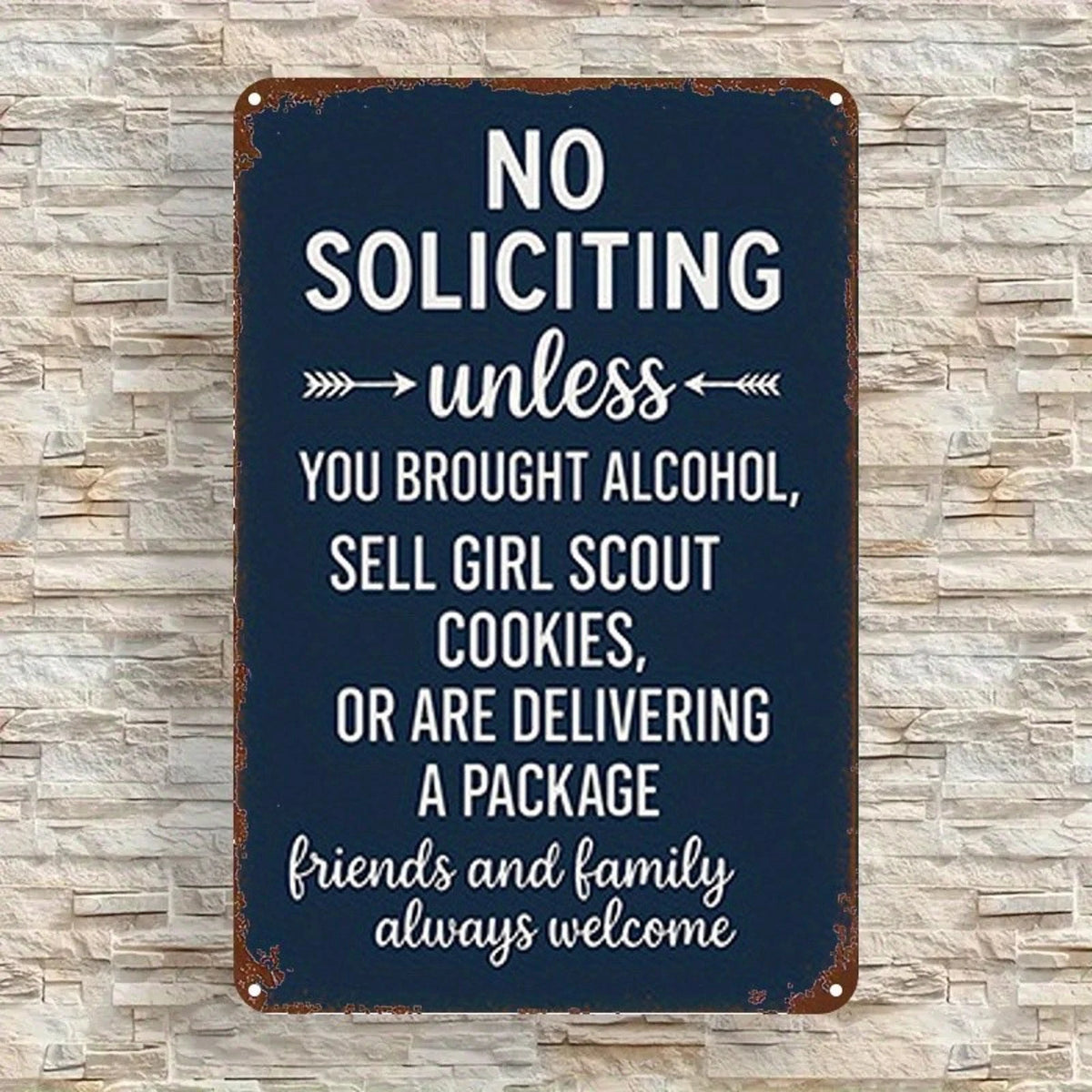 Funny 'no Soliciting Unless...' Retro Sassy Home Entryway Aluminum Sign — product artwork