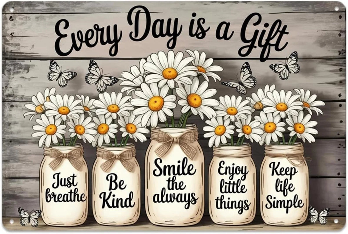 Mason Jar Vintage Farmhouse Daisy Flower Funny Aluminum Sign — product artwork