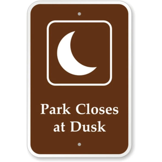 Park Closes Dusk Campground Aluminum Sign — product artwork
