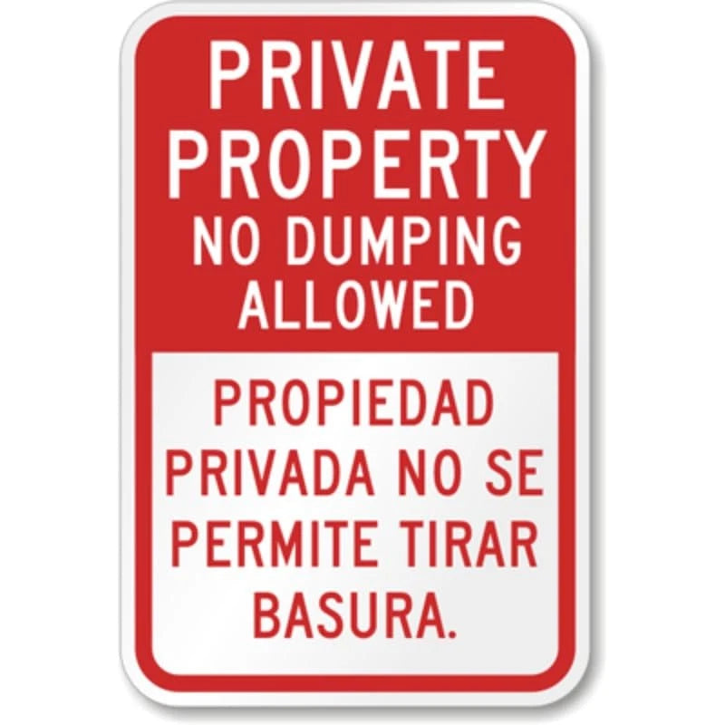 No Dumping Bilingual Rust Resistant Aluminum Sign — product artwork