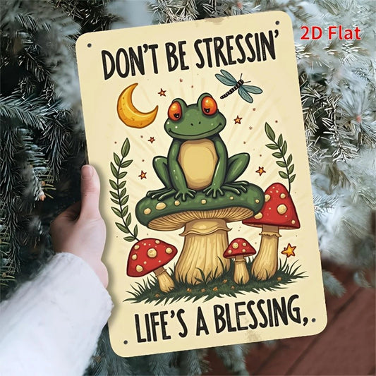 Tin Vintage Green Frog on Mushroom Funny Aluminum Sign — product artwork