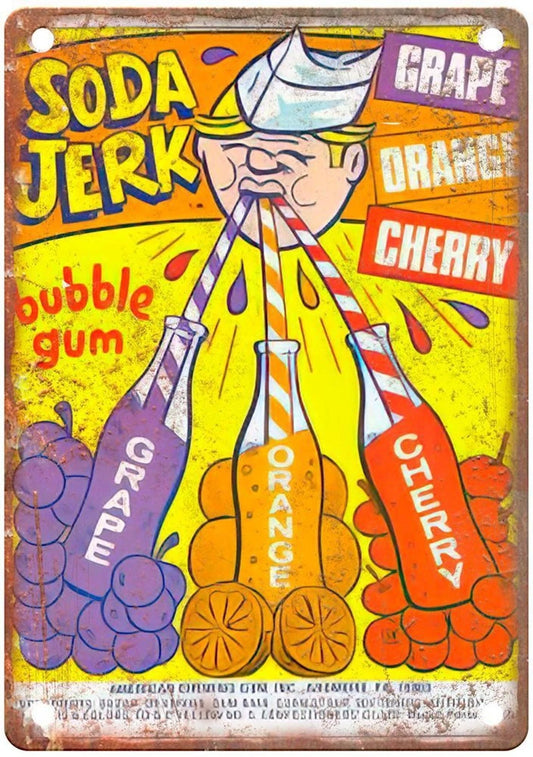 Soda Jerk Grape Orange Cherry Bubble Gum Vintage Aluminum Sign — product artwork