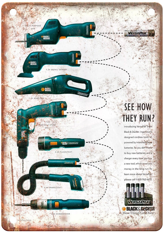 Vintage Black Decker Cordless Power 1995 Retro Aluminum Sign — product artwork