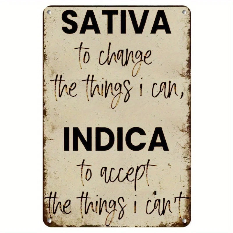 Sativa Indica Funny Retro Iron Aluminum Sign — product artwork