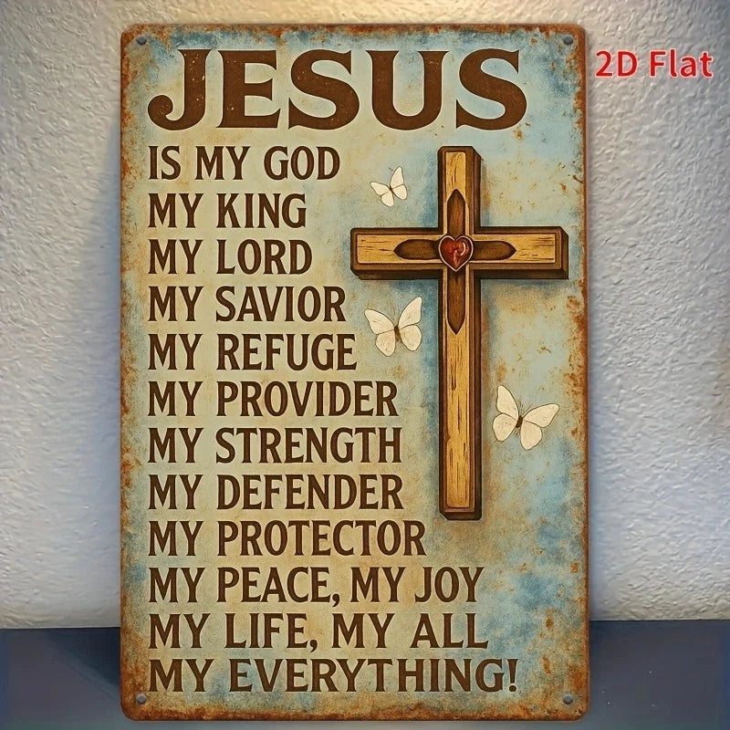 Vintage Cross Inspirational Quote Aluminum Sign — product artwork