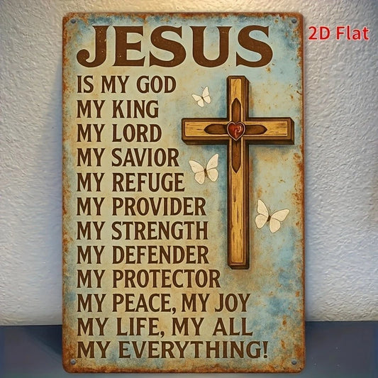 Vintage Cross Inspirational Quote Aluminum Sign — product artwork