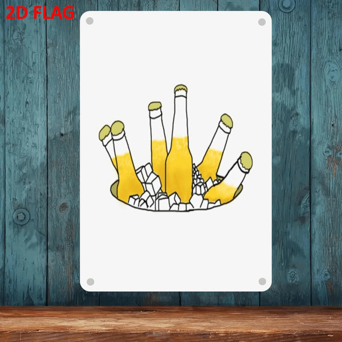 Beer 2D Flag Beer Bottles in Ice Funny Aluminum Sign — product artwork