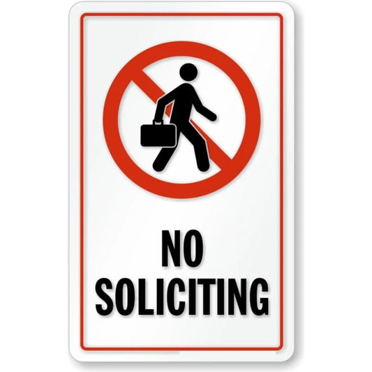 No Soliciting Window Decal Aluminum Sign — product artwork