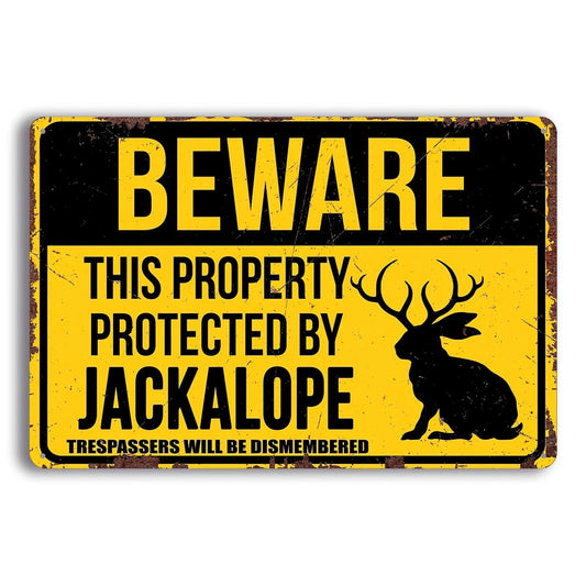 Jackalope Warning Vintage Distressed Funny Aluminum Sign — product artwork