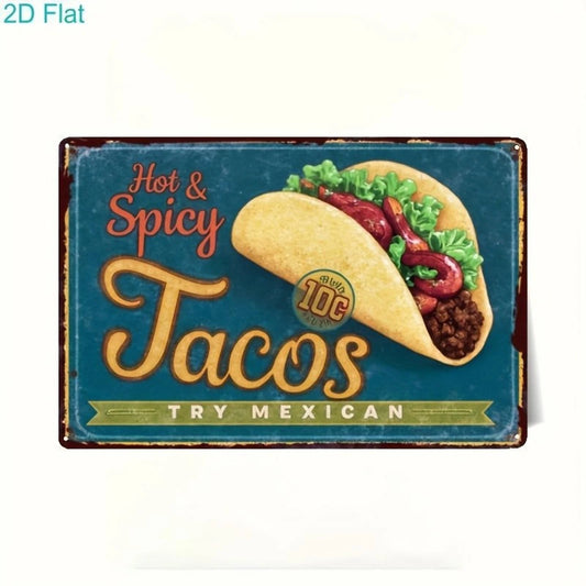 Retro Hot Spicy Tacos Funny Kitchen Aluminum Sign — product artwork