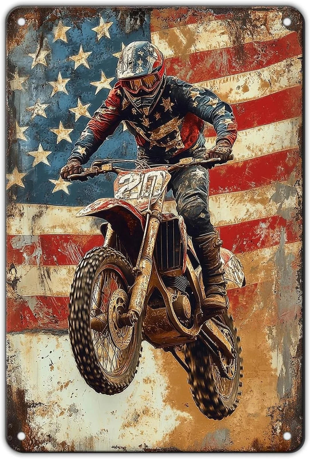 American Flag Motocross Rider Vintage Aluminum Sign — product artwork