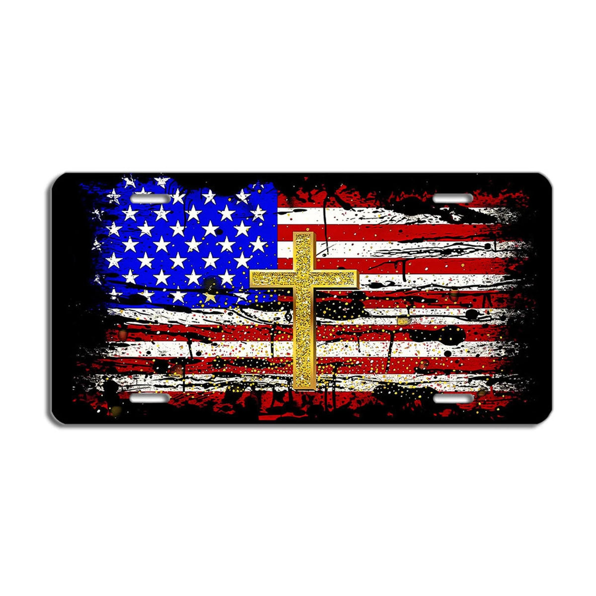 American Flag Jesus Cross - Christian Decorative Aluminum Plate — product artwork