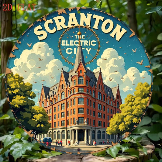 Electricity City Scranton Funny Wall Round Aluminum Sign — product artwork