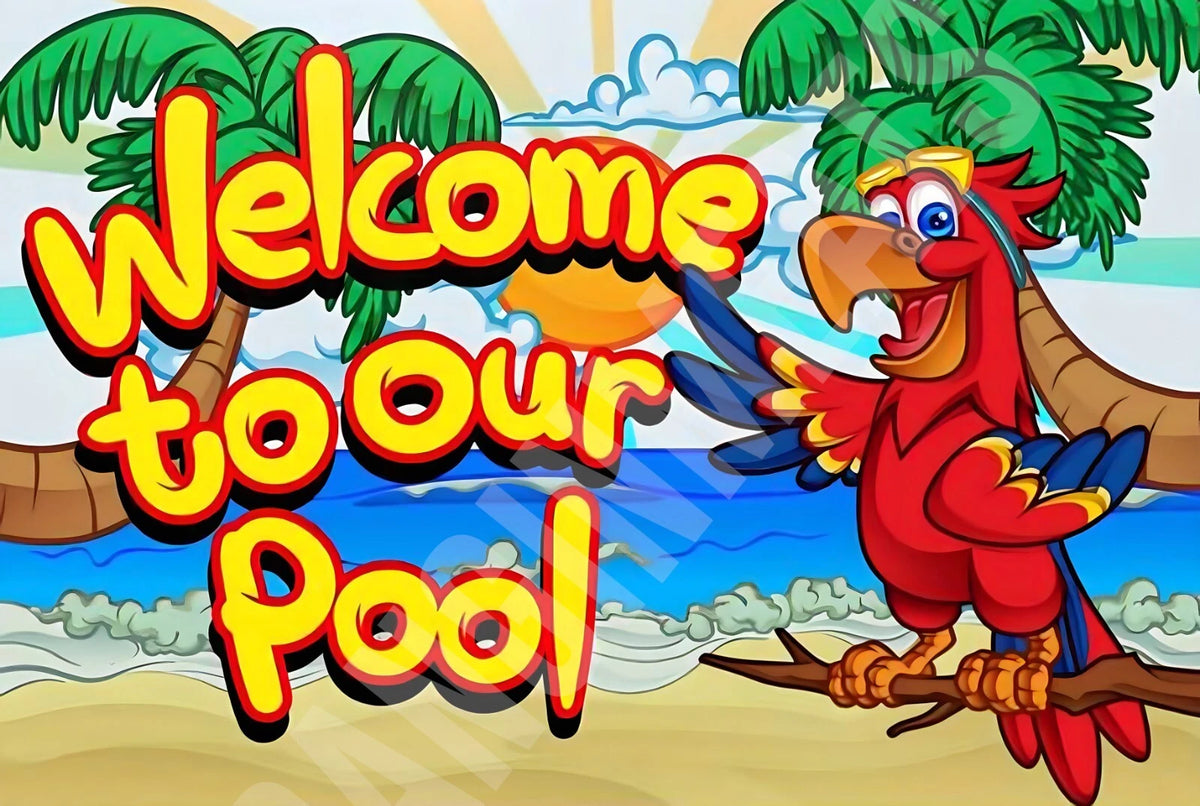 Funny Welcome to Our Pool V3 Aluminum Sign — product artwork