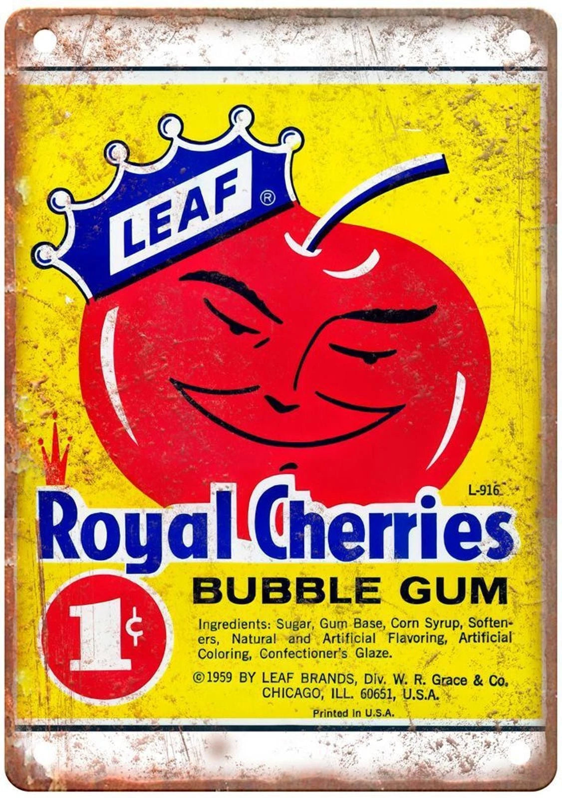 Leaf Royal Cherries Bubble Gum Vintage Aluminum Sign — product artwork
