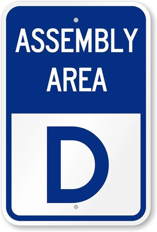 Assembly Area Letter D Blue Aluminum Sign — product artwork