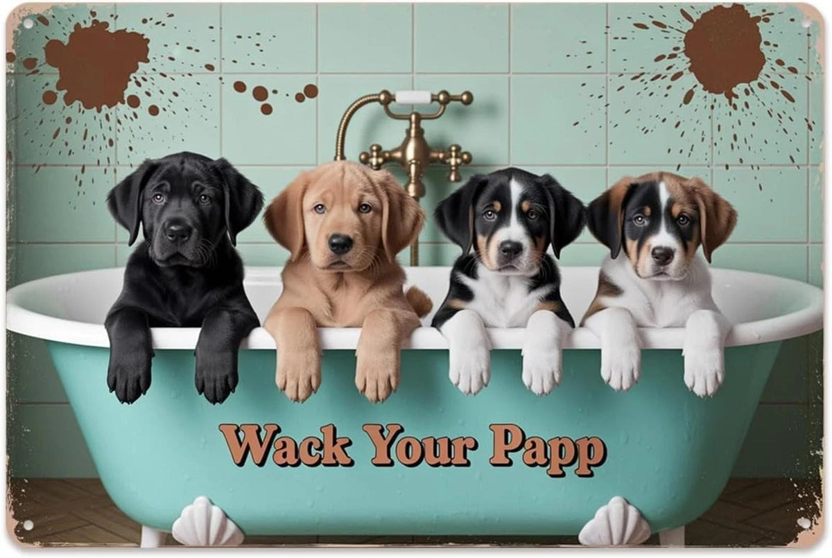 Vintage Dog Funny Bathtub Aluminum Sign — product artwork