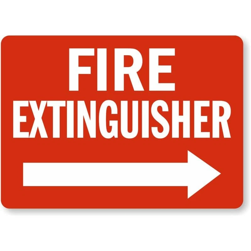 Fire Extinguisher Right Arrow Red Aluminum Sign — product artwork