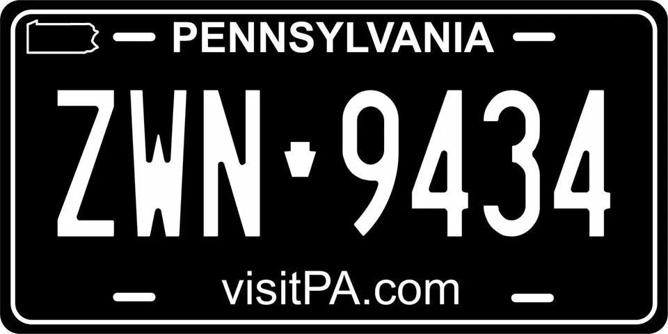 Pennsylvania Black Personalized Replica License Plate — product artwork