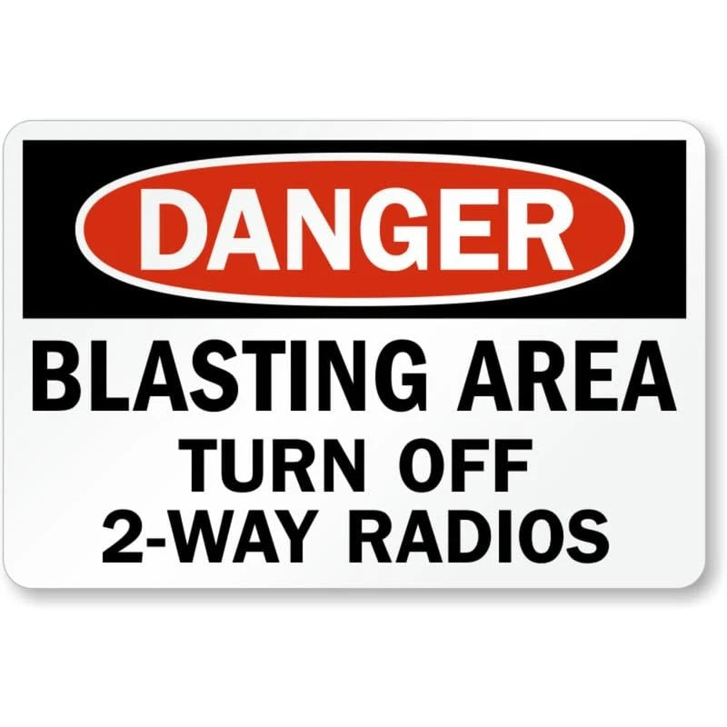 Blasting Area Turn Off Safety Aluminum Sign — product artwork