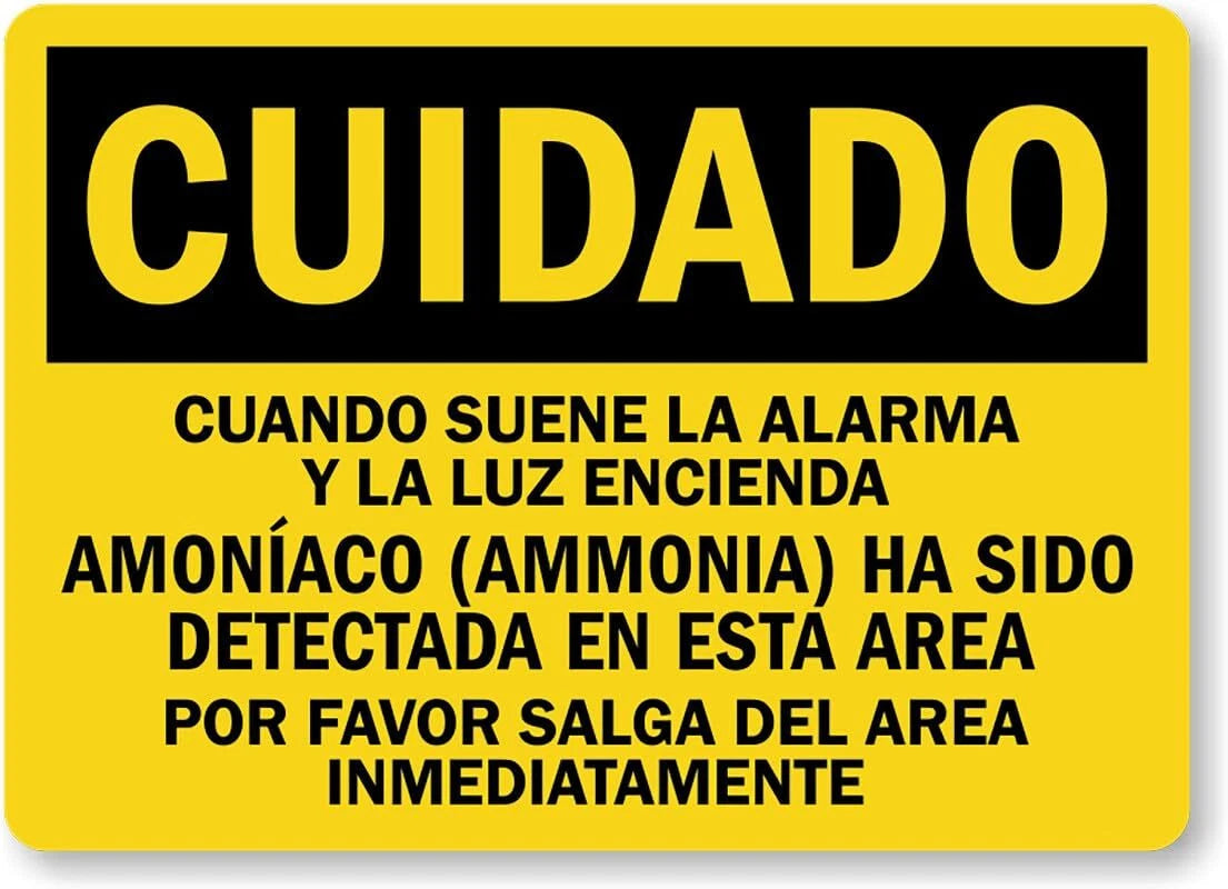 Ammonia Alarm Safety Aluminum Sign — product artwork