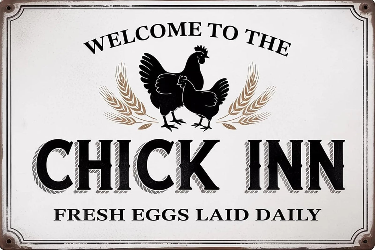 Welcome to Chick Inn Fresh Eggs Laid Daily Aluminum Sign — product artwork