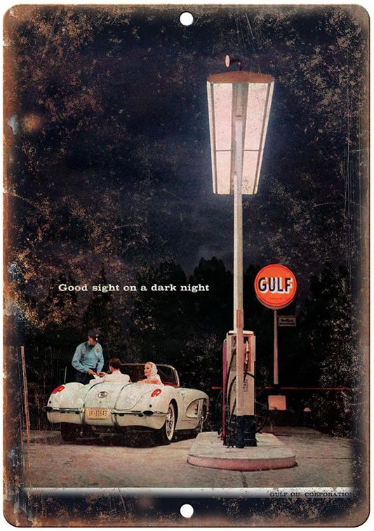 Vintage Gulf a Good Night on a Dark Night Aluminum Sign — product artwork