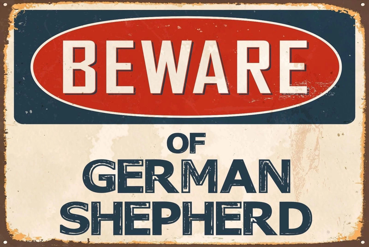 Novelty Sticker Tiger Beware of German Shepherd Funny Aluminum Sign — product artwork