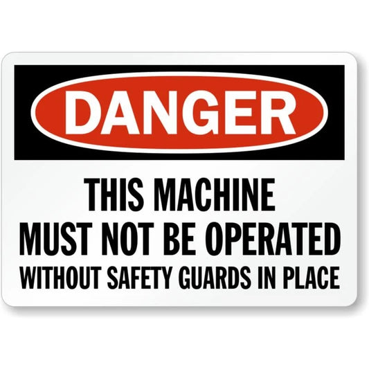 Safety Guards in Place Danger Aluminum Sign — product artwork