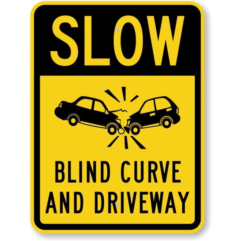 Blind Curve and Driveway Road Warning Aluminum Sign — product artwork
