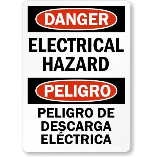 Bilingual Electrical Hazard Aluminum Sign — product artwork