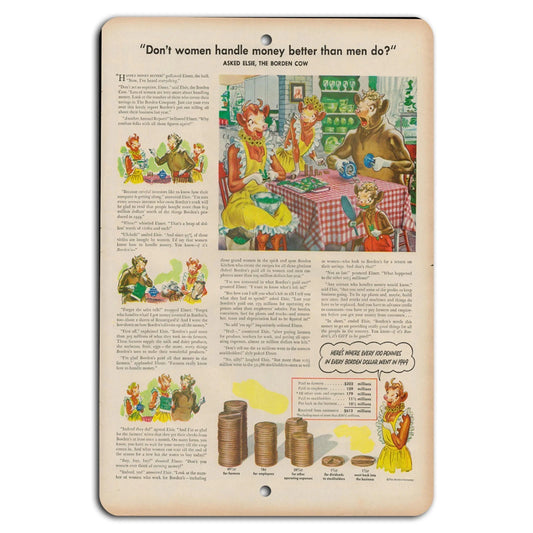 Retro Humor Elsie the Cow Money Matters Aluminum Sign — product artwork