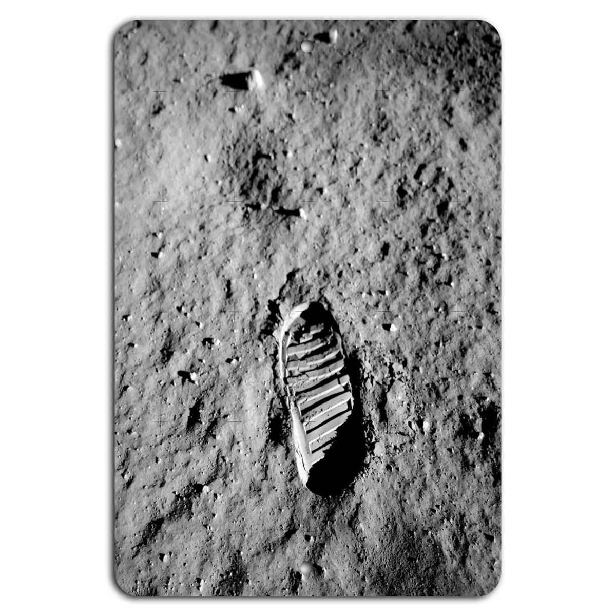 Moon Footprint Vertical Modern Space Aluminum Sign — product artwork