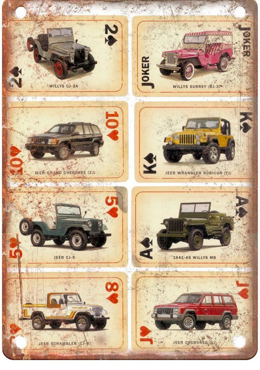Jeep Vintage Auto Ad Playing Cards Retro Look Aluminum Sign — product artwork
