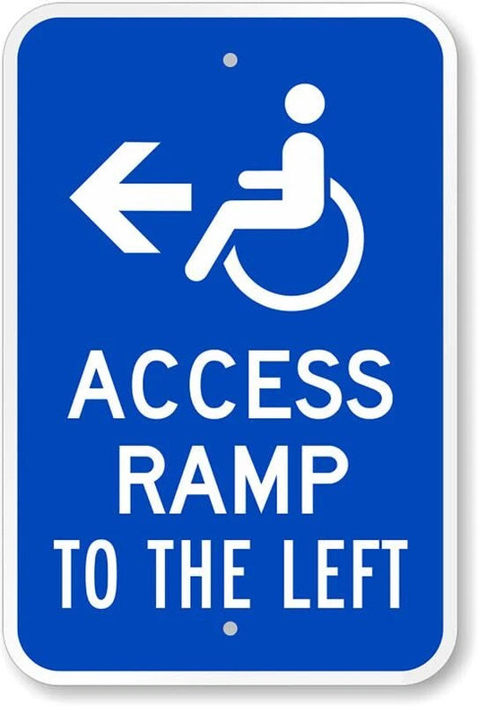 Handicap Access Ramp Left Arrow Aluminum Sign — product artwork