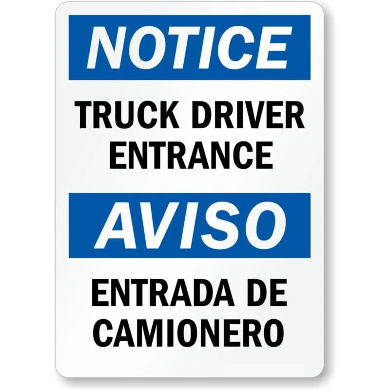 Bilingual Truck Driver Entrance Aluminum Sign — product artwork