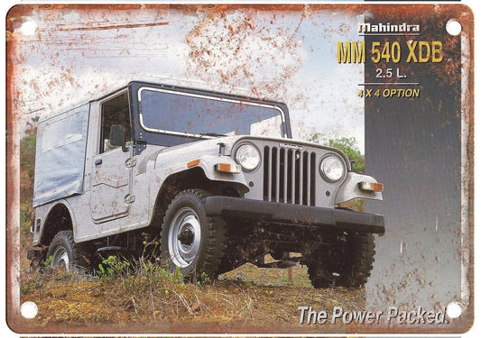 Mahindra Jeep Vintage 1997 Retro Auto Ad Aluminum Sign — product artwork