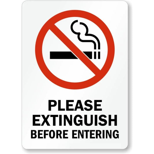 Extinguish Before Entering Aluminum Sign — product artwork