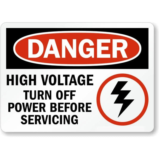 Danger High Voltage Turn Off Power Before Servicing Symbol Aluminum Sign — product artwork