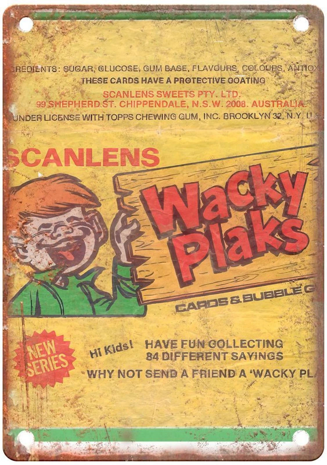 Scanlens Wacky Plaks Bubble Gum Vintage Aluminum Sign — product artwork