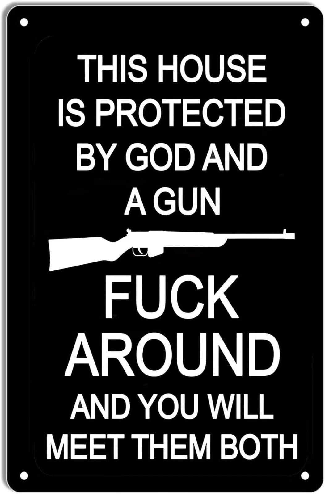 Tin This House Is Protected by God and a Gun Aluminum Sign — product artwork